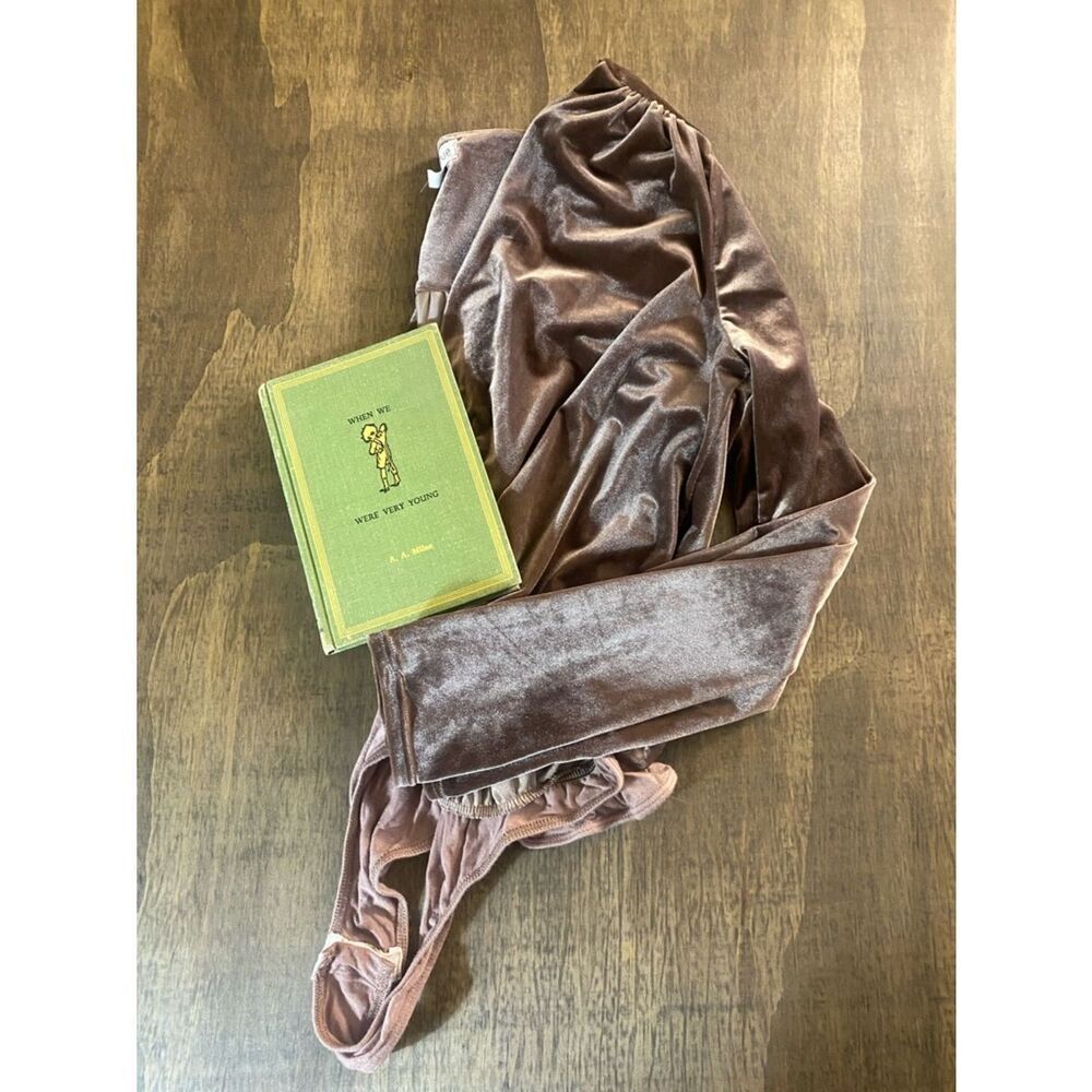 vestique Taupe Velvet Wrap-Front Long Sleeve Bodysuit